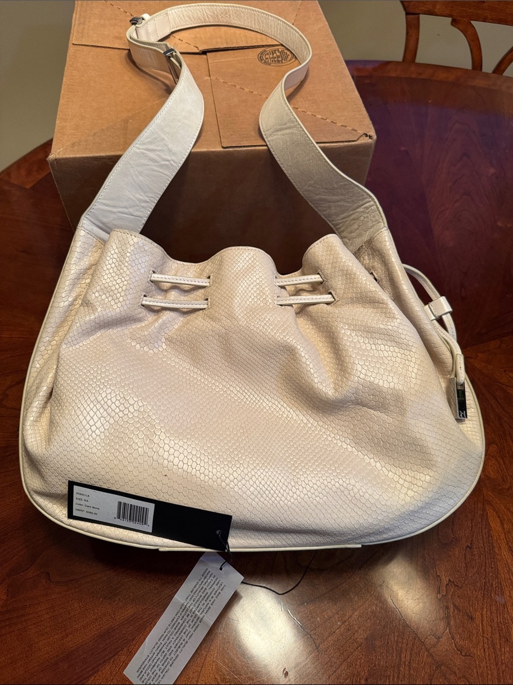 Halston Heritage Cream Textured Hobo Shoulder Bag with Wide Strap